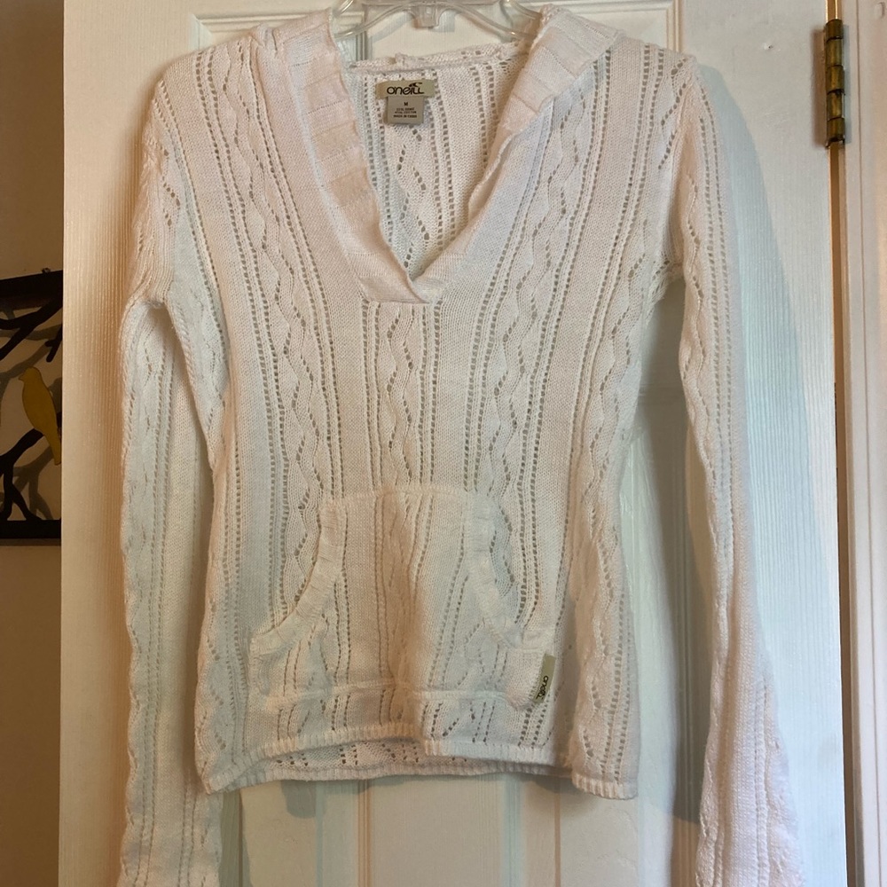 O’Neill white crochet hoodie or beach cover size medium